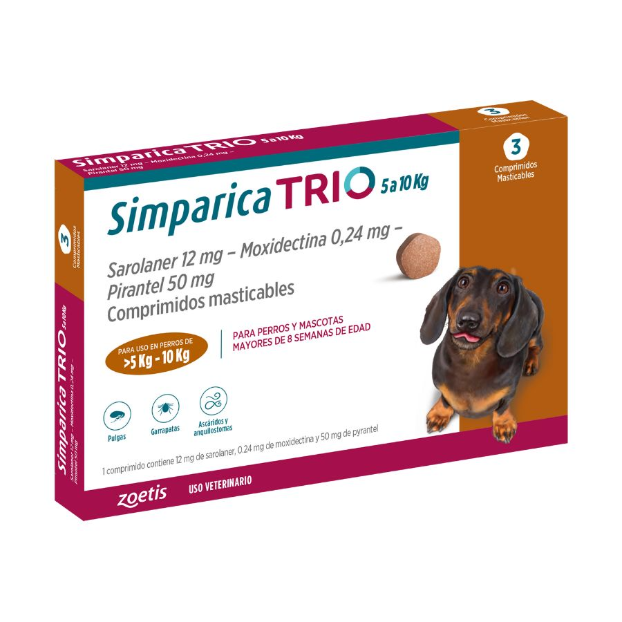 Simparica trio 5.1 - 10 kg antiparasitario para perros 3 comprimidos, , large image number null